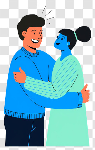 Teamwork - Happy Hugging Couple Flat Illustration Transparent PNG