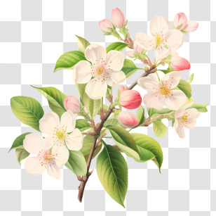 Tree Branch - Apple Blossom Flowering Branch Design Transparent PNG