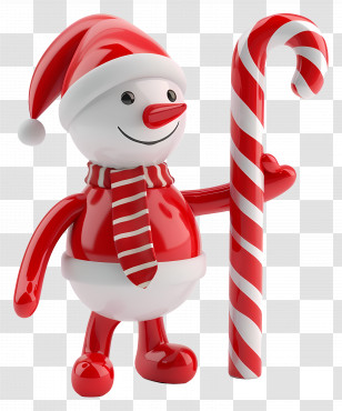 Christmas Stick Figure - Red Snowman With Christmas Candy Cane Transparent PNG