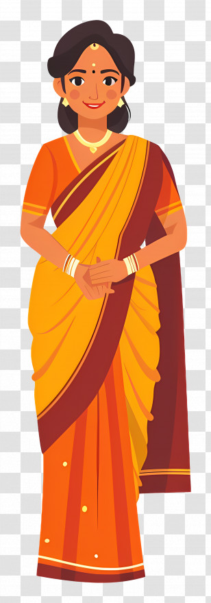 Indian Saree - Woman In Orange And Maroon Saree Transparent PNG