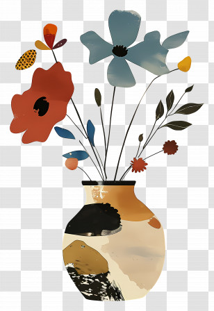 Flowers In Vase - Abstract Artistic Flower Vase Illustration Transparent PNG