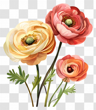 Ranunculus - Colorful Flowers In Bloom Transparent PNG