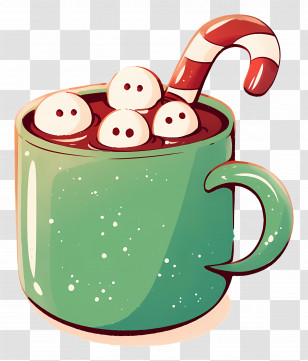 Hot Chocolate - Hot Chocolate With Marshmallows And Candy Cane Transparent PNG