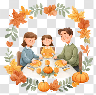 Family Set Thanksgiving Table - Family Sharing Autumn Dinner Transparent PNG