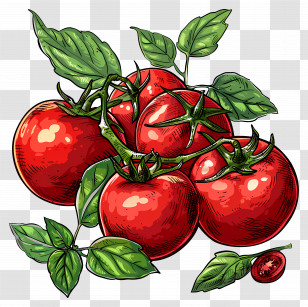 Cherry Tomatoes - Ripe Red Tomatoes With Green Leaves Transparent PNG
