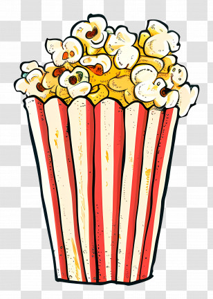 Popcorn - Bucket Of Popcorn In Striped Design Transparent PNG