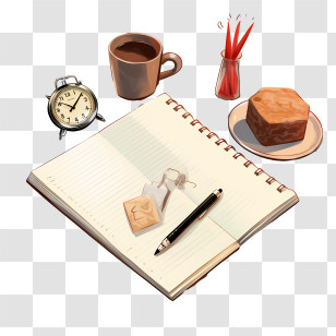 Dear Diary Day - Notebook And Coffee With Clock Transparent PNG