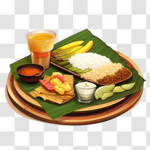 Onam Sadya Food - Traditional Meal Served On Banana Leaf Transparent PNG