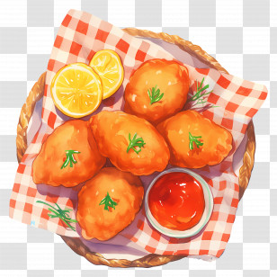 Fried Chicken Nuggets - Fried Nuggets With Ketchup And Lemon Transparent PNG