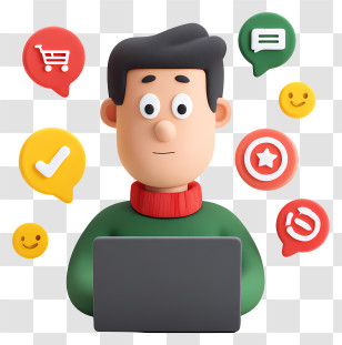 Man Shopping Via Laptop - Man Working With App Icons Transparent PNG