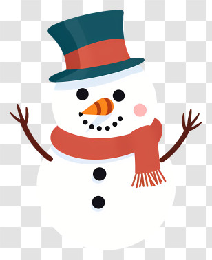 Snowman - Happy Snowman With Hat And Scarf Transparent PNG