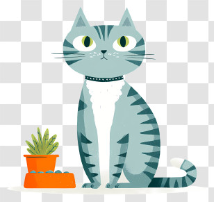 Cat Next To Food Bowl - Cute Cartoon Cat With Food Bowl Transparent PNG