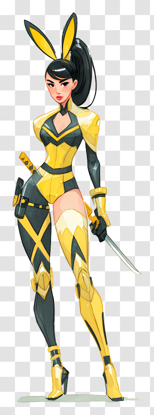 Sleek Anime Warrior - Yellow Bunny Warrior Assassin Transparent PNG