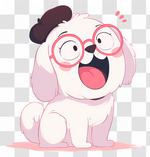Cute White Dog - Adorable Cartoon Dog With Glasses And Beret Transparent PNG