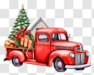 Red Truck - Classic Red Christmas Pickup Truck With Tree And Gifts Transparent PNG