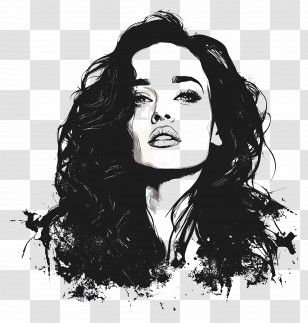 Katy Perry - Stylized Black And White Portrait Illustration Of A Woman Transparent PNG