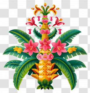Bonalu - Colorful Floral Design With Leaves And Flowers Transparent PNG