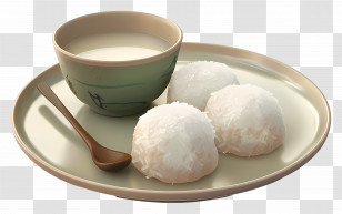 African Food - Coconut Balls With Milk In A Bowl Transparent PNG