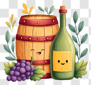 Wine Wooden Barrel - Friendly Wine Barrel And Bottle Transparent PNG