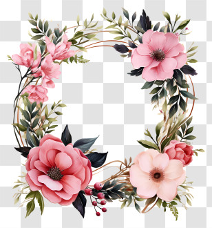 Pastel Wedding Flower Frame - Floral Square Frame With Pink Blooms Transparent PNG