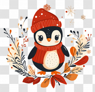Christmas Penguin - Cute Penguin In Winter Outfit With Snowflakes Transparent PNG