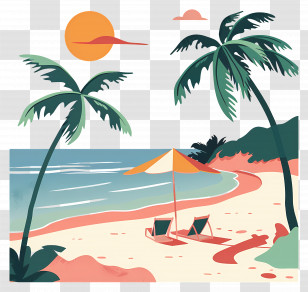 Beach - Tropical Beach With Palms And Sunny Background Transparent PNG