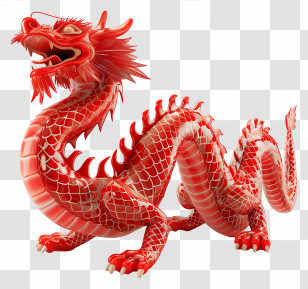 Red Chinese Dragon - Detailed Red Chinese Dragon Sculpture Transparent PNG