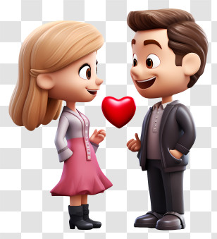 Emoji - Adorable Cartoon Couple With Heart Symbol Transparent PNG