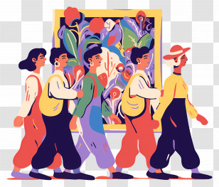 Oil Painting - Group Of People Visiting An Art Gallery Transparent PNG