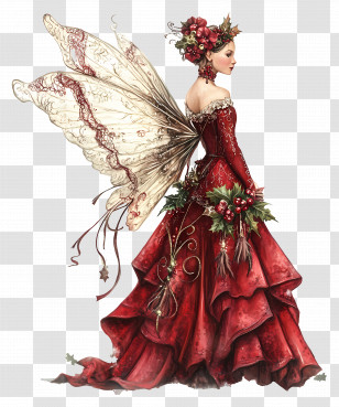 Christmas Fairy - Elegant Fairy In Red Dress Transparent PNG