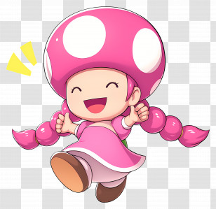 Toadette - Pink Mushroom Character With Braids Transparent PNG