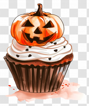 Halloween Cupcake - Pumpkin Themed Halloween Cupcake Illustration Transparent PNG