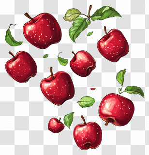 Falling Apples - Floating Red Apples And Leaves Illustration Transparent PNG