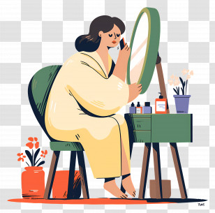 Woman Brushing Hair - Woman At Vanity Table Transparent PNG