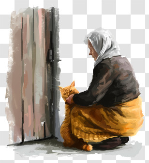 Old Woman - Old Woman With Cat Transparent PNG