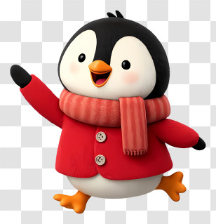 Cute Cartoon Penguin - Cute Penguin In Red Scarf Transparent PNG