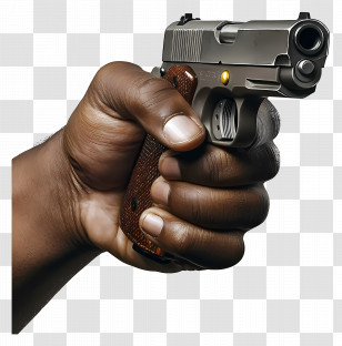 Hand Holding Gun - Hand Holding Handgun With Wooden Grip Transparent PNG