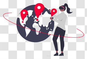 Travel - Woman Interacting With World Map Transparent PNG