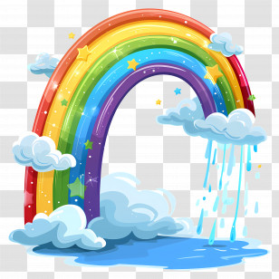 Rainbow - Colorful Rainbow With Clouds And Rain Illustration Transparent PNG