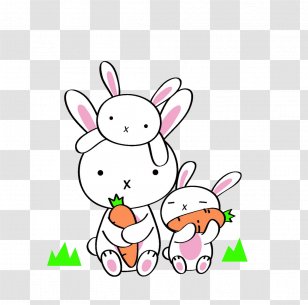 Daikon Rabbit Eating Carrot Chinese Cabbage - Cartoon - Cute Little Bunny Transparent PNG