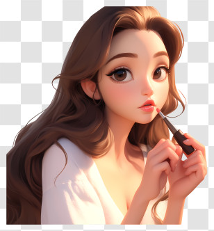 Anime Girl Putting On Makeup - Woman Applying Lipstick Illustration Transparent PNG