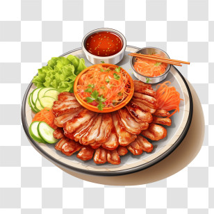 Korean Food
 - Grilled Meat With Vegetables And Sauce Transparent PNG