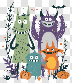 Cartoon Monsters - Cute Cartoon Monsters In Spooky Forest Scene Transparent PNG