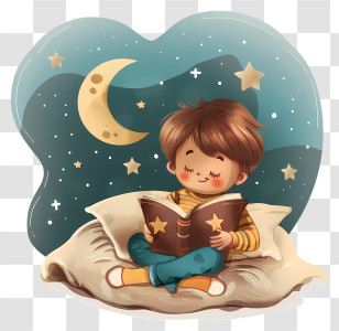 Childrens Bedtime Stories - Boy Enjoying Bedtime Story Illustration Transparent PNG