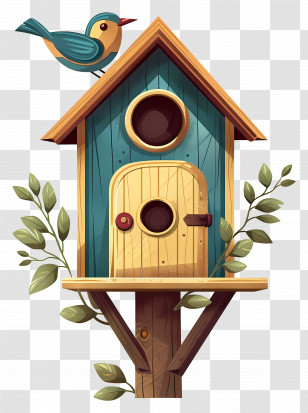 Summer - Charming Birdhouse With Perched Bird Illustration Transparent PNG