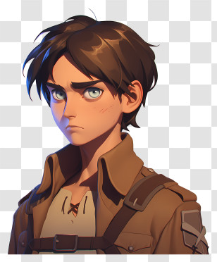 Eren Jeager - Serious Boy Cartoon Illustration Transparent PNG