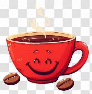 Red Coffee Cup - Smiling Coffee Cup Transparent PNG