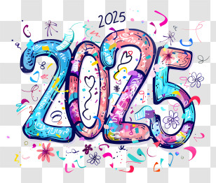New Year 2025 - Festive Colorful 2025 Typography Design Transparent PNG