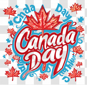 Canada Day - Canada Day Text With Maple Leaves Transparent PNG