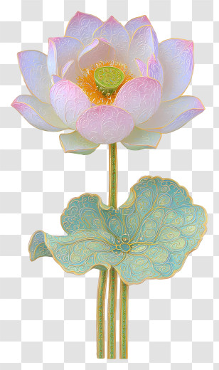 Elaborate Lotus Art - Tall White-Pink Lotus Stem Transparent PNG